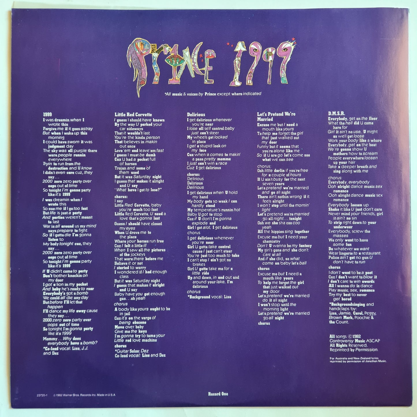 Prince – 1999 - 1982 (Australian Pressing) 2LP Vinyl Record (near mint)