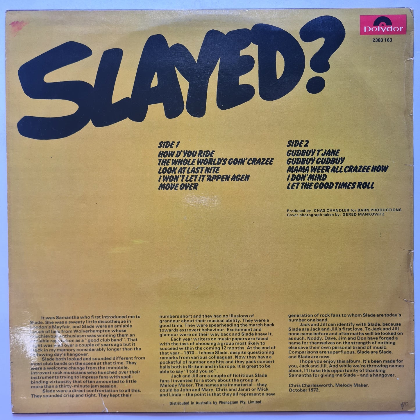 Slade – Slayed? - 1972 - Vinyl Record LP