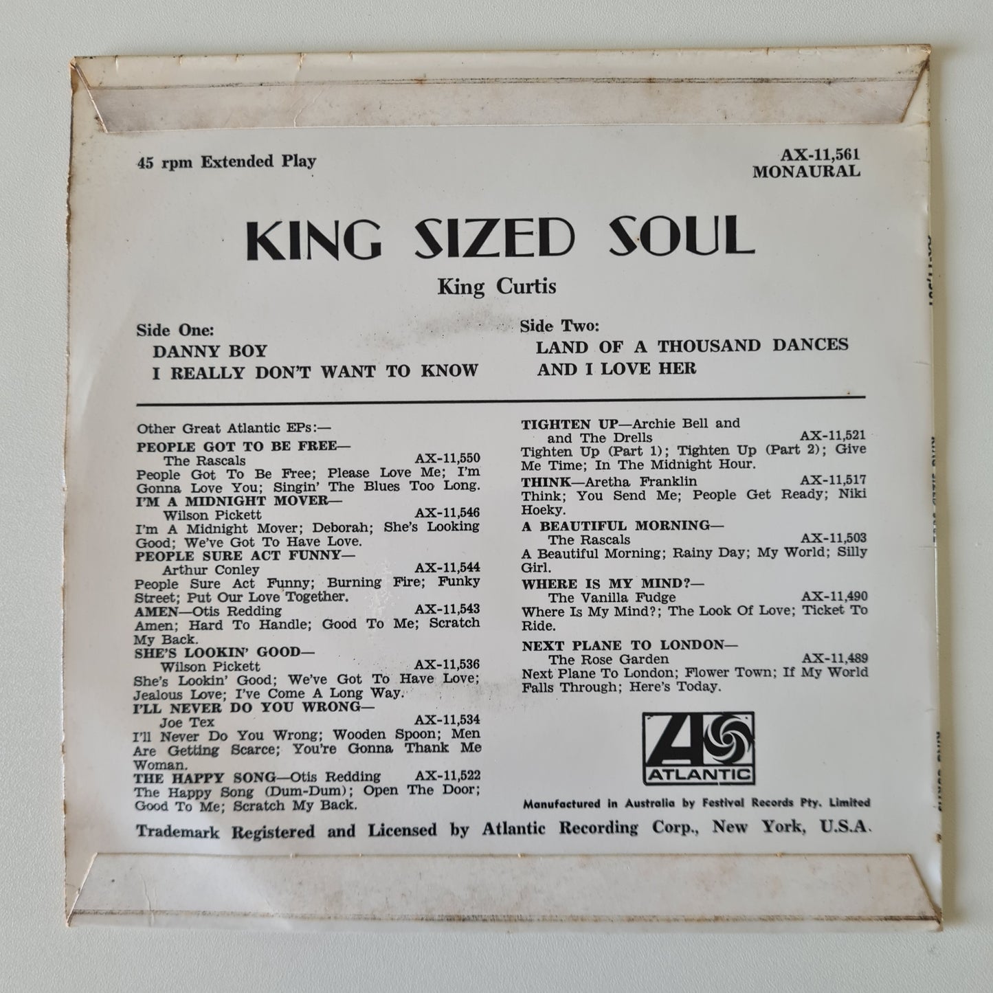 King Curtis – King Sized Soul - 1969 - Vinyl Record 7" EP 45