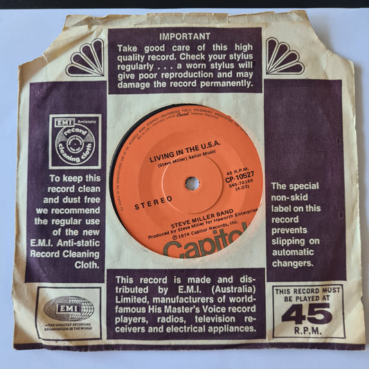 Steve Miller Band - Living In The U.S.A. / Kow Kow Calqulator - 1974 - Vinyl Record 7" Single - 45 RPM