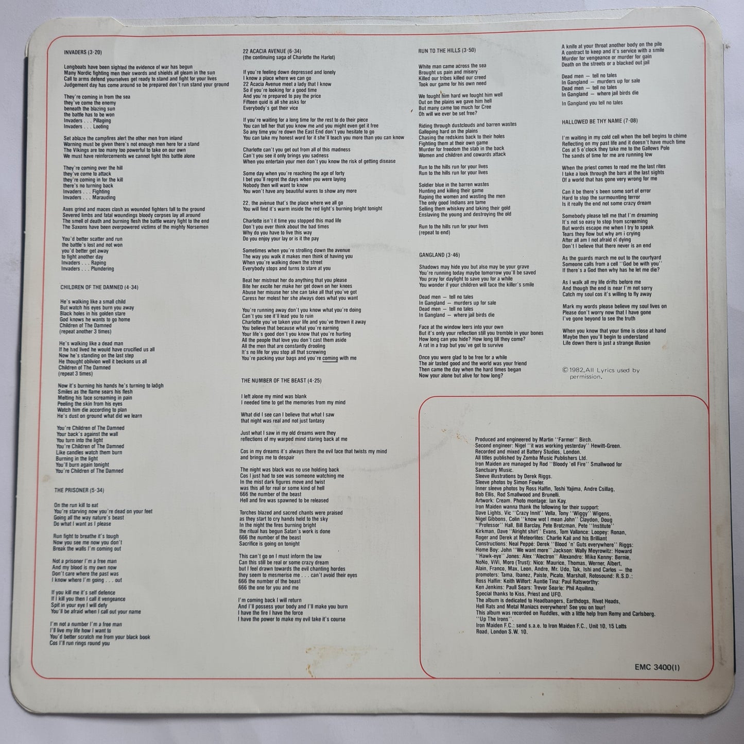 Iron Maiden – The Number Of The Beast - 1982 (1986 UK Pressing) - Vinyl Record LP