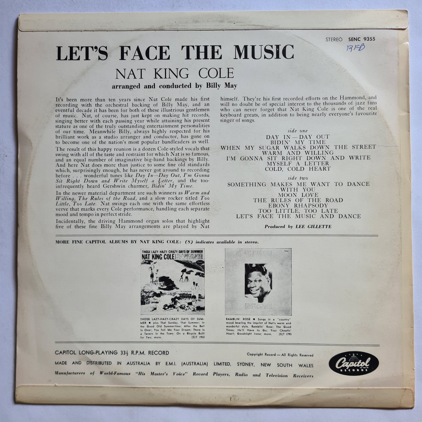 Nat King Cole – Let's Face The Music- 1964 - Vinyl Record LP
