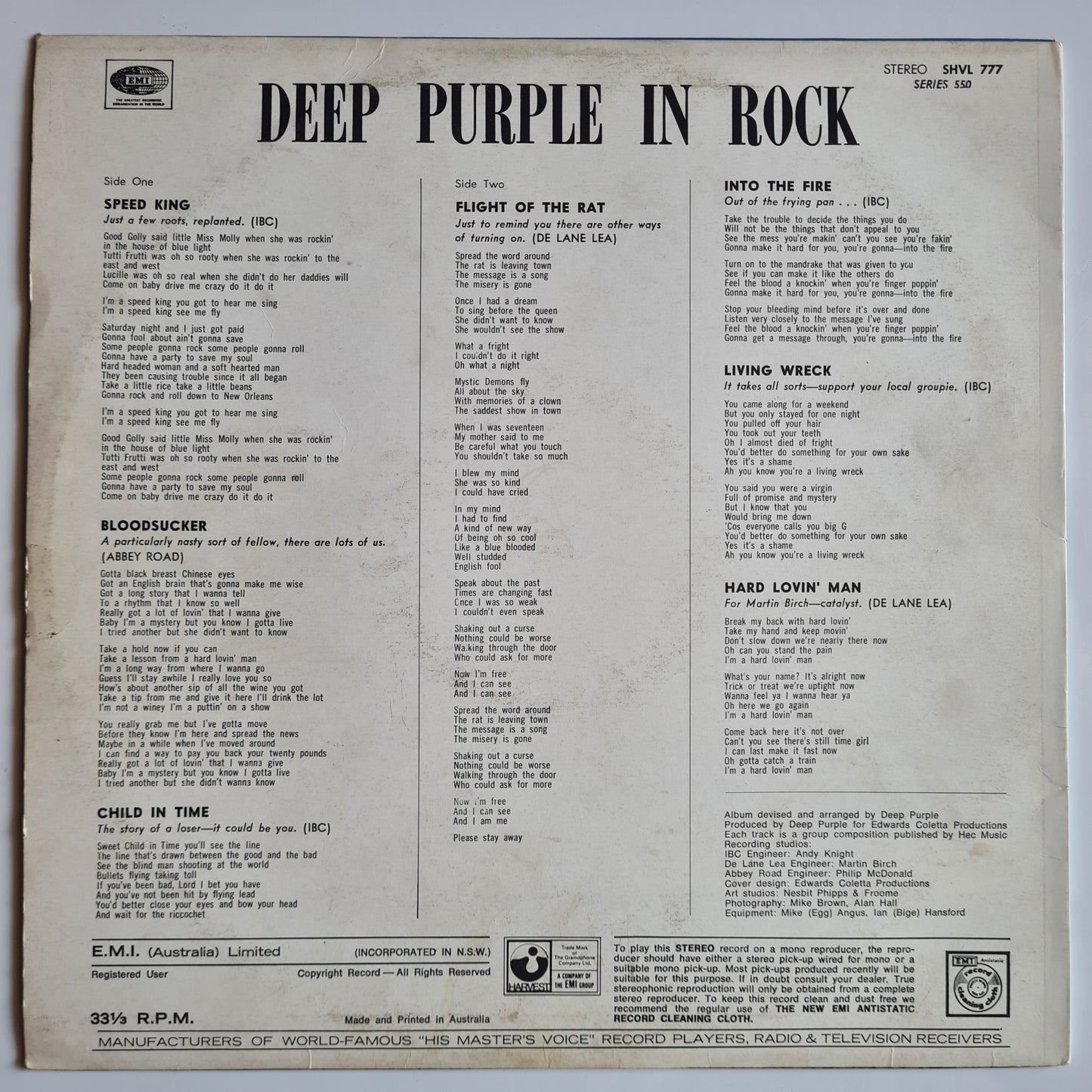Deep Purple – In Rock - 1970 (Second Australian Pressing) - Vinyl Record LP
