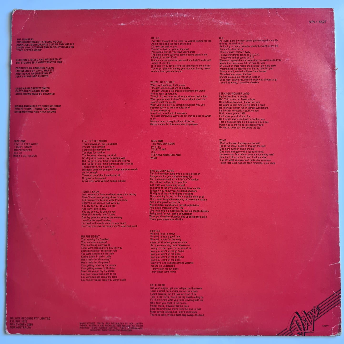 The Numbers – The Numbers - 1980 - Vinyl Record LP