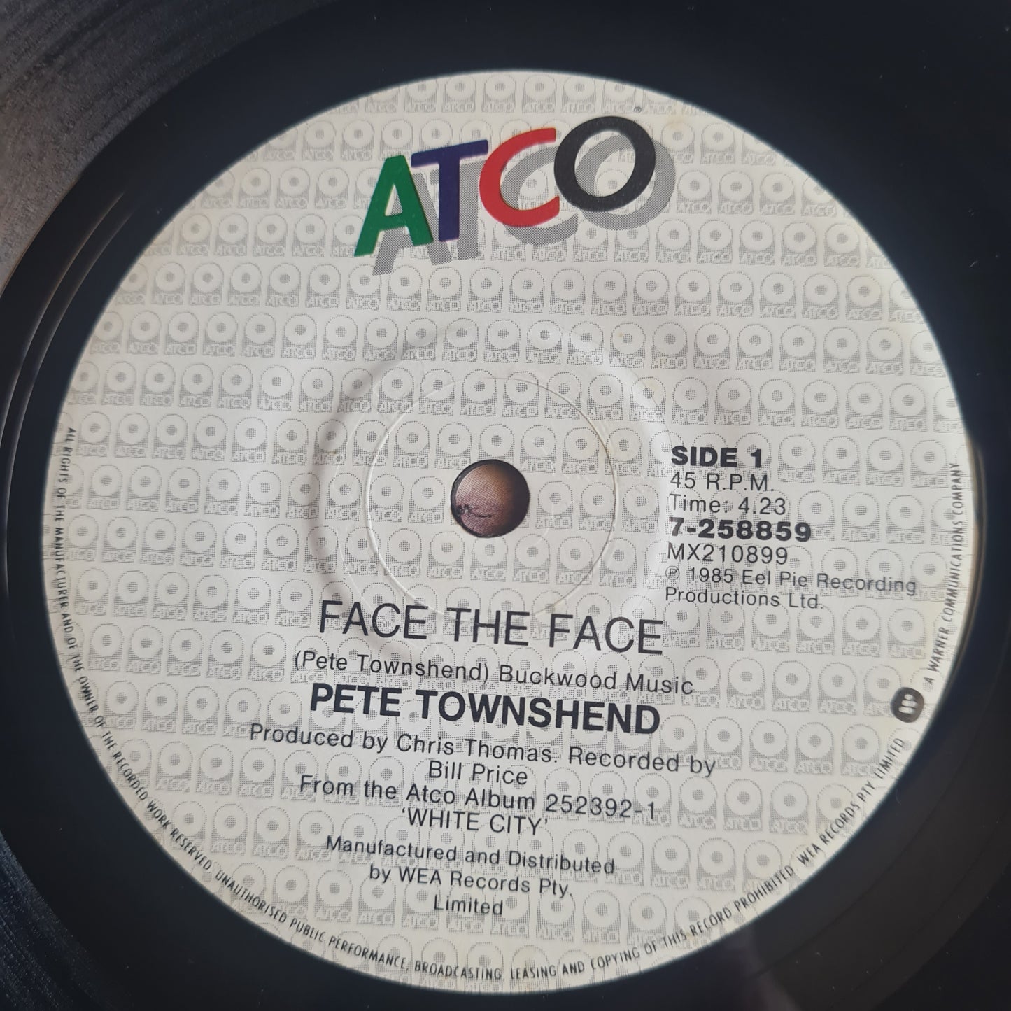 Pete Townshend (The Who) – Face The Face - 1985 - Vinyl Record 7" Single - 45 RPM