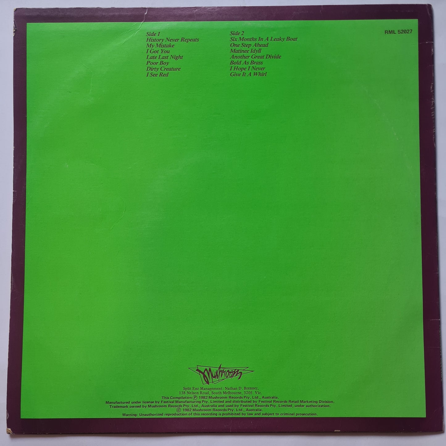 Split Enz – Enz Of An Era: Very Best Of 1975 to 1982 - 1982 - Vinyl Record LP (with poster)