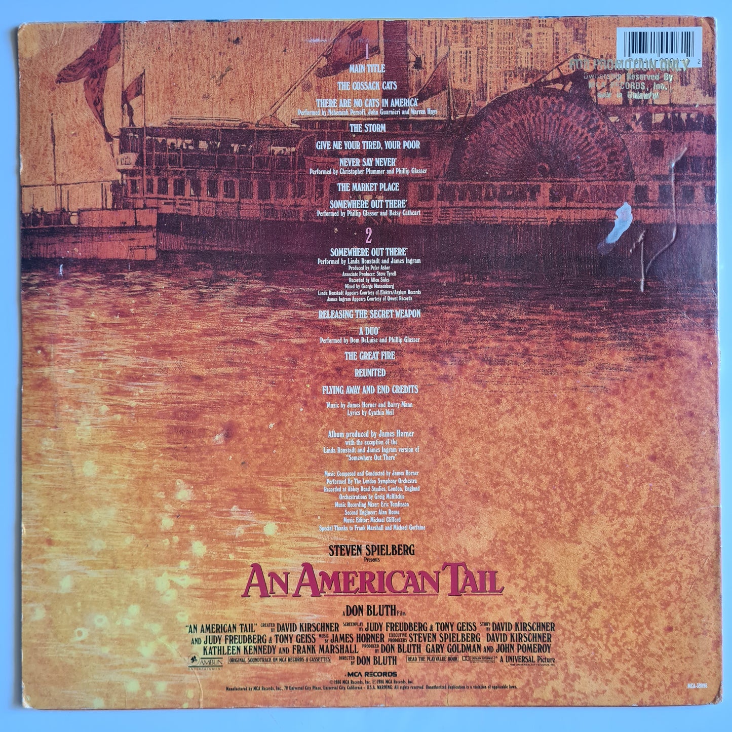 James Horner – An American Tail (Music From The Motion Picture Soundtrack)- 1986 - Vinyl Record LP (Linda Ronstadt)