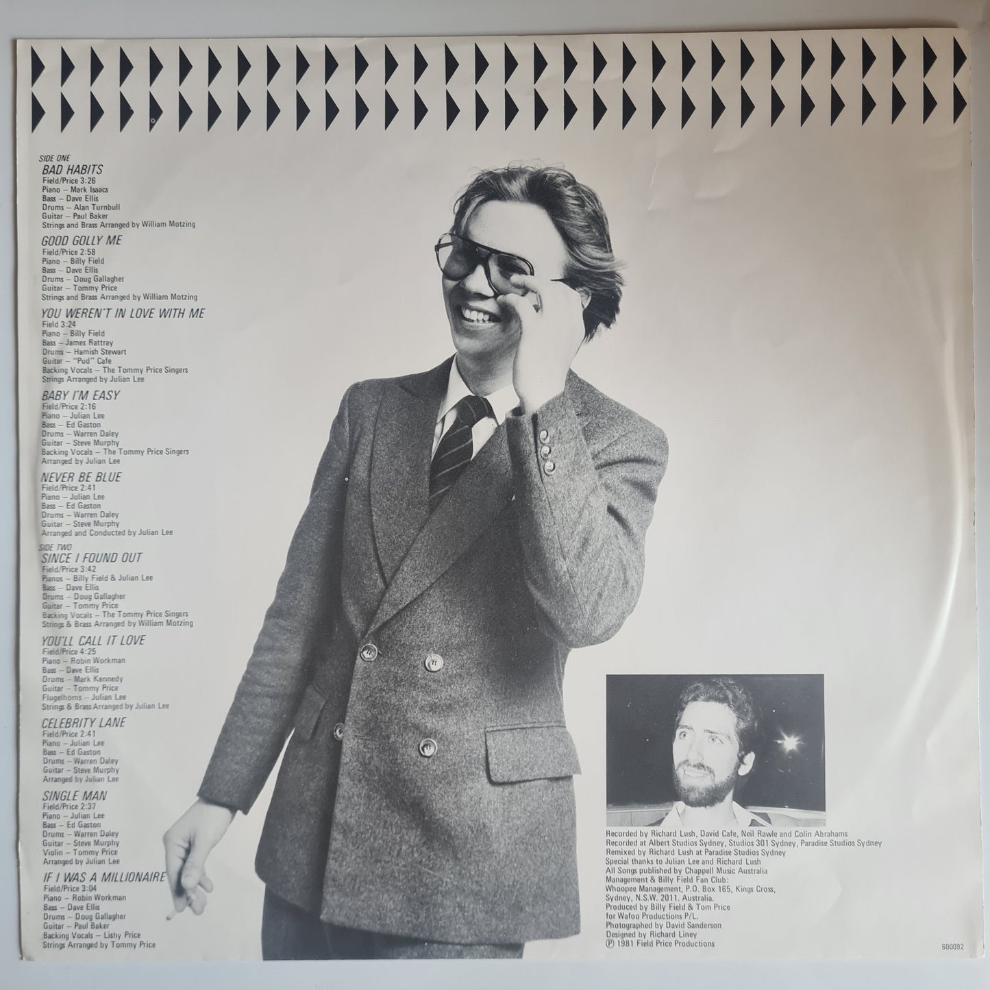 Billy Field - Bad Habits – 1981 - Vinyl Record LP (near mint)