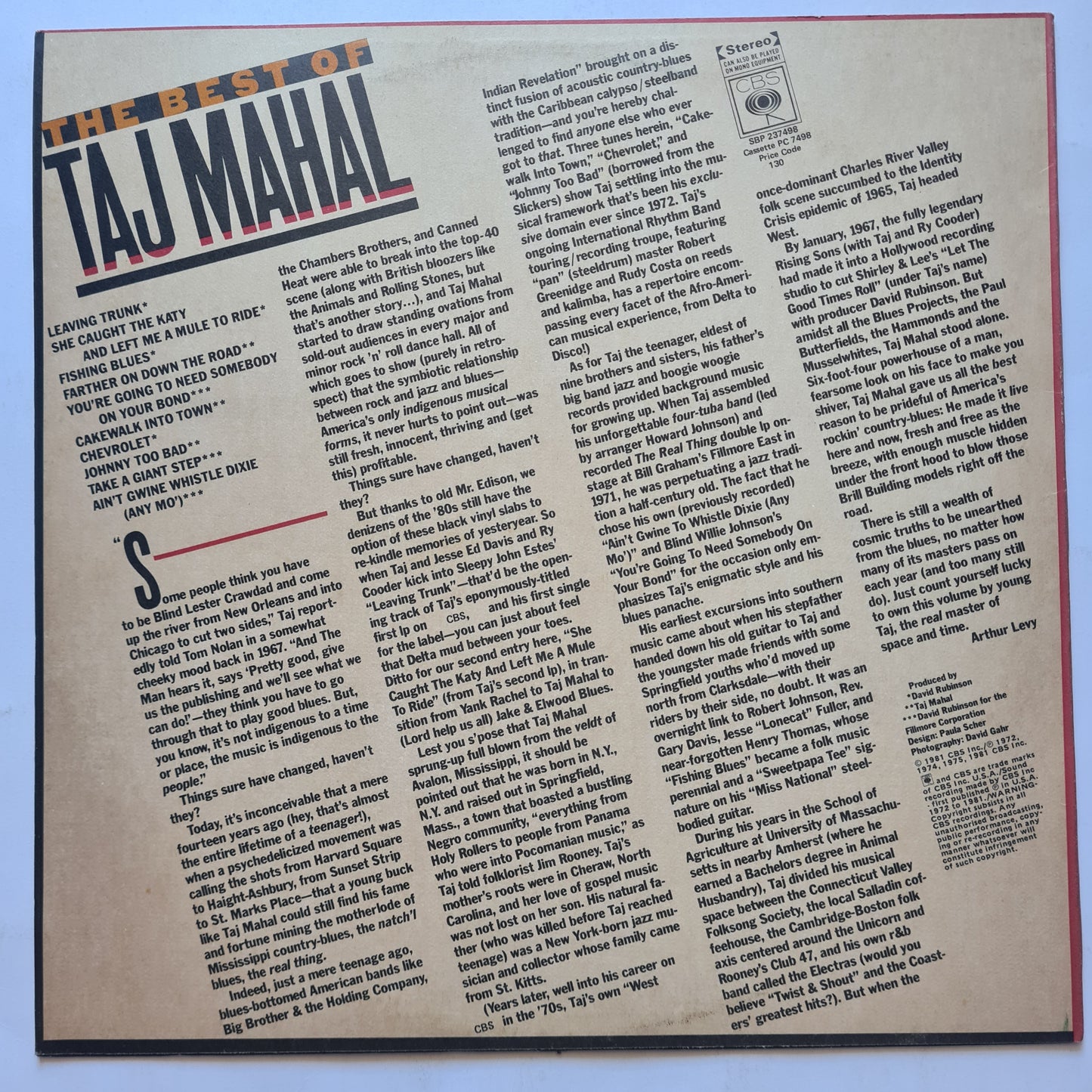 Taj Mahal – The Best Of Taj Mahal - 1981 - Vinyl Record LP
