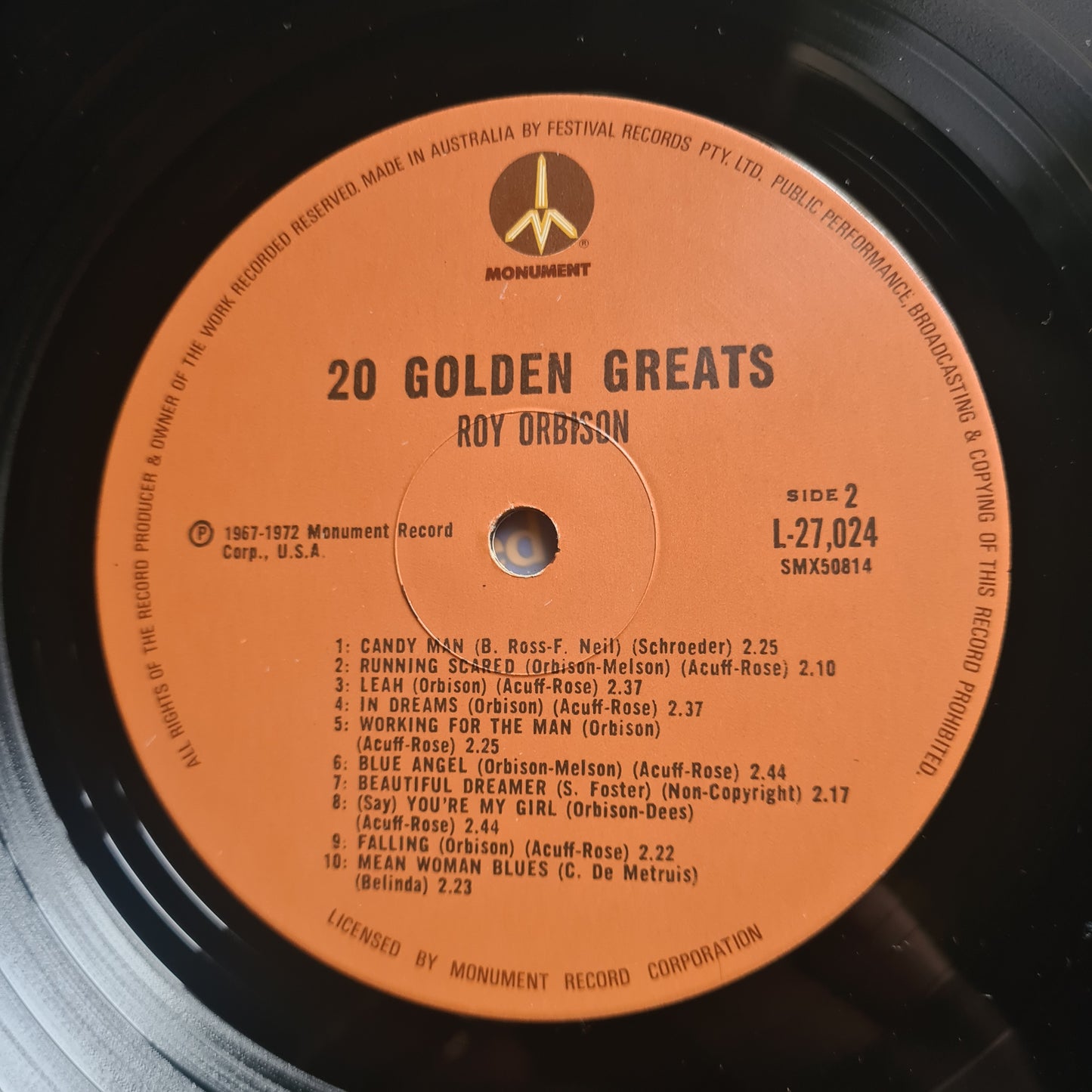 Roy Orbison - 20 Golden Greats – 1972 - Vinyl Record LP
