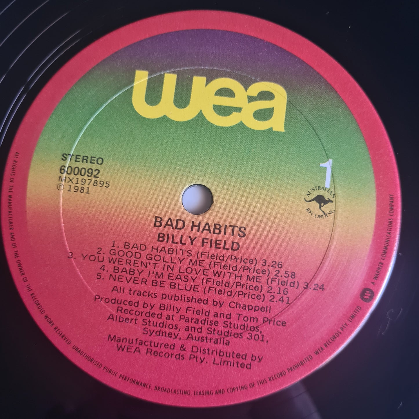 Billy Field - Bad Habits – 1981 - Vinyl Record LP (near mint)