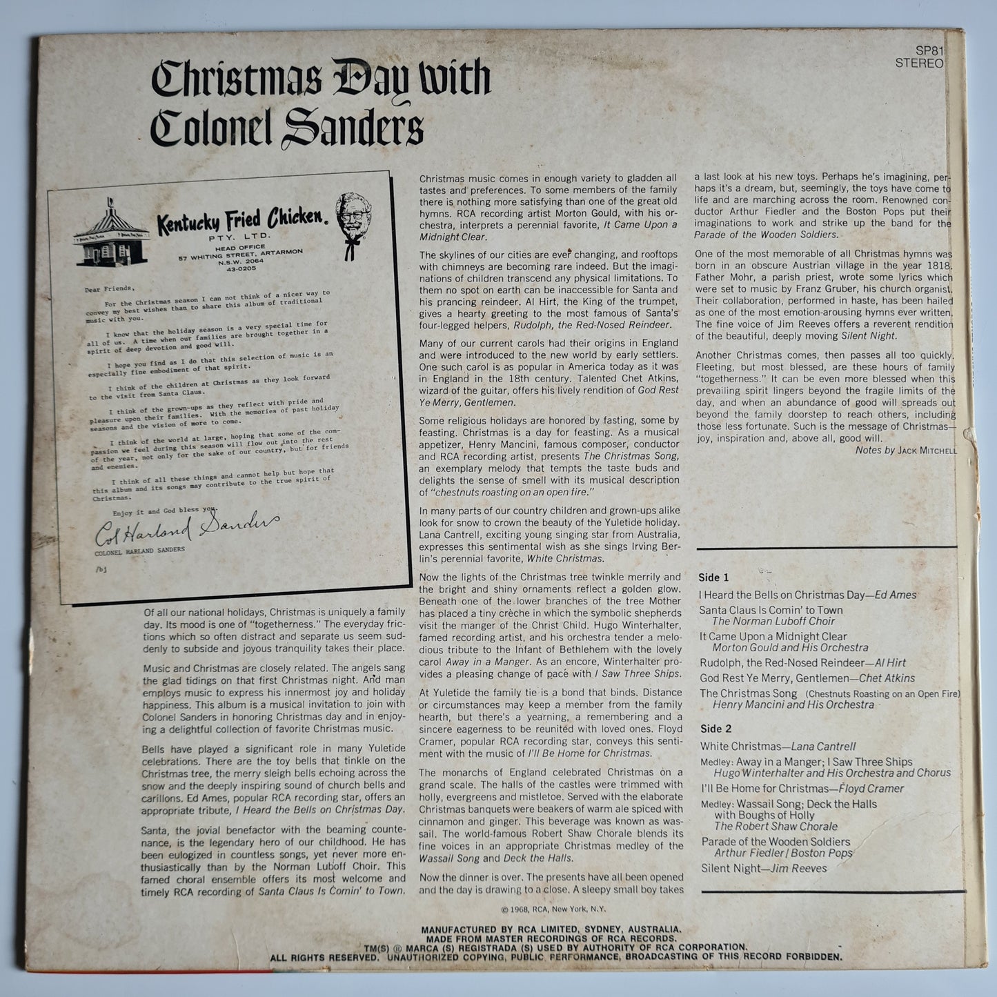 Various – Christmas Day With Colonel Sanders - 1968 (Australian Pressing) - Vinyl Record LP