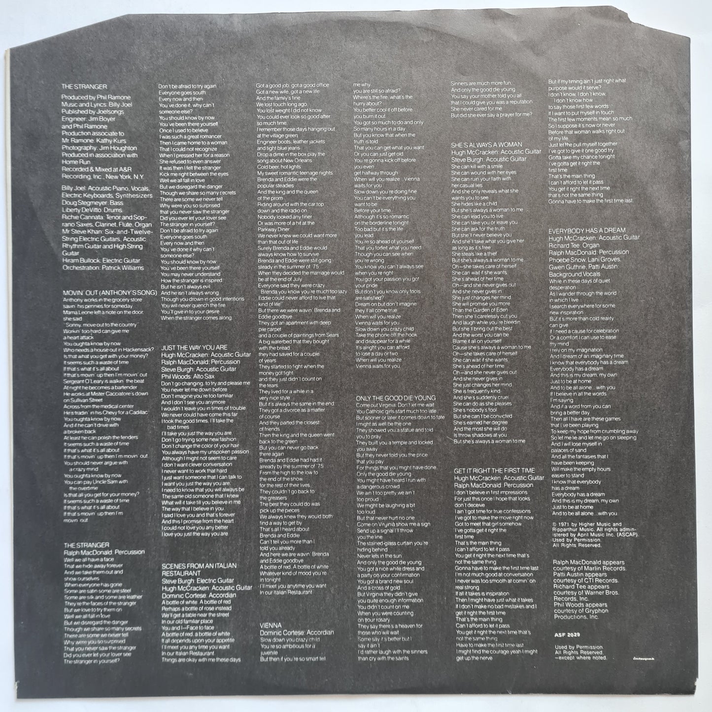 Billy Joel – The Stranger - 1977 (South African pressing) - Vinyl Record LP