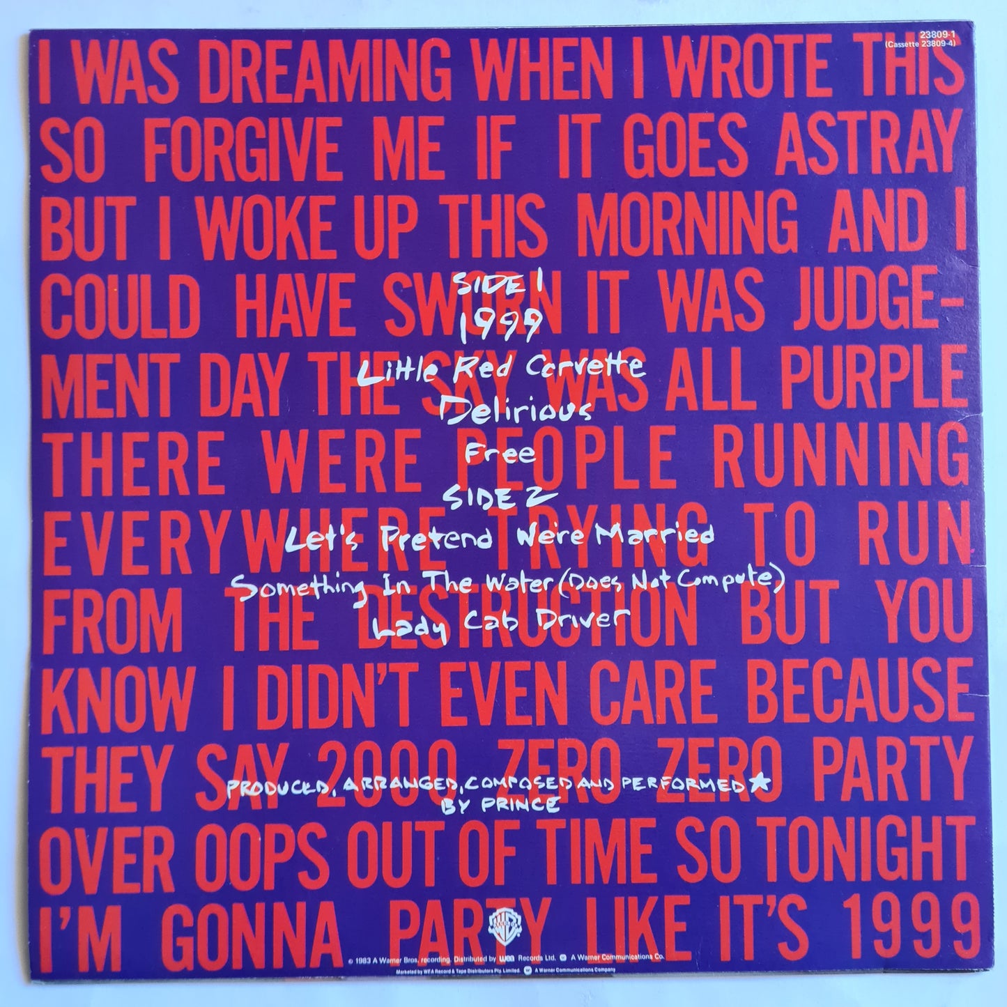 Prince – 1999 - 1982 (1983 Single LP Version Australian Pressing) Vinyl Record (near mint)