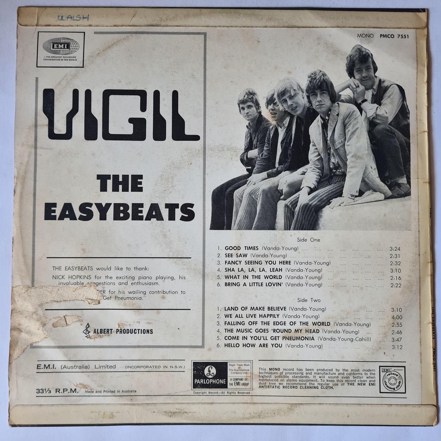 The Easybeats – Vigil - 1968 (First MONO Australian Pressing)- Vinyl Record LP - RARE