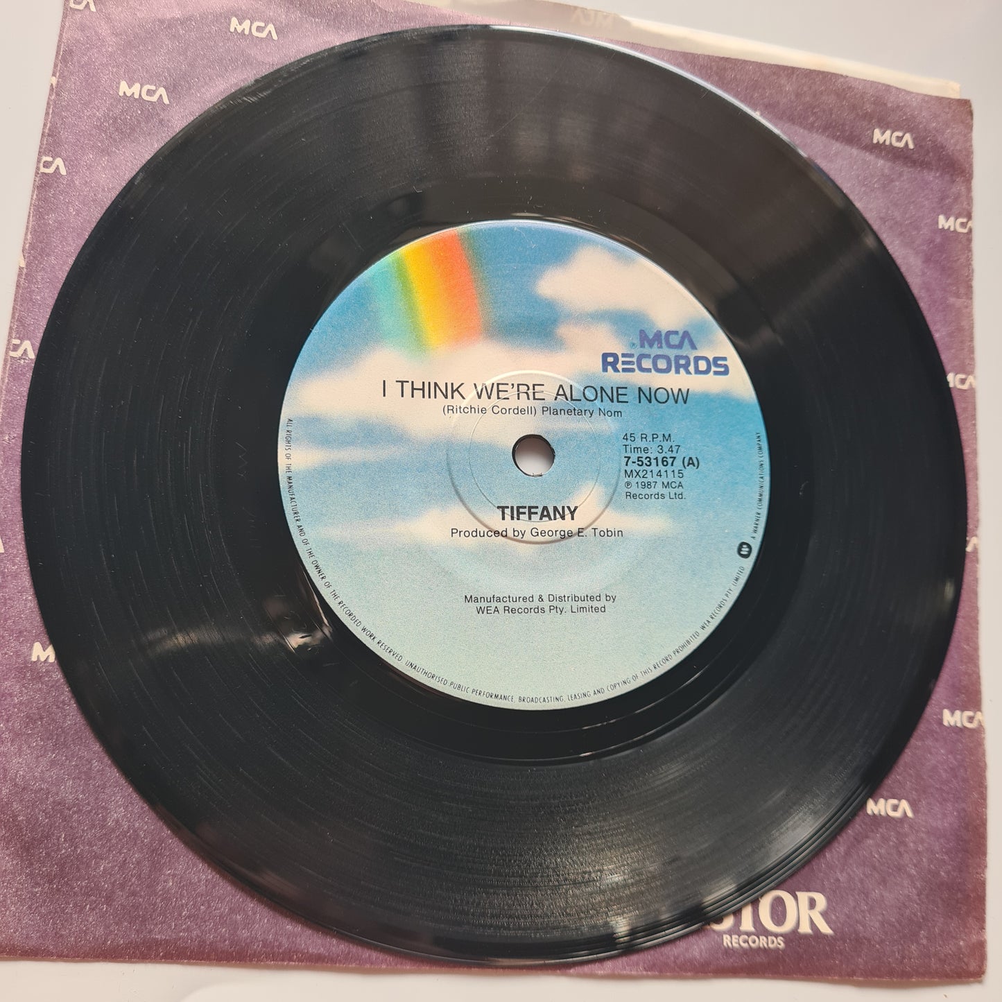 Tiffany – I Think We're Alone Now/ No Rules - 1987 - Vinyl Record 7" Single - 45 RPM (STRANGER THINGS)