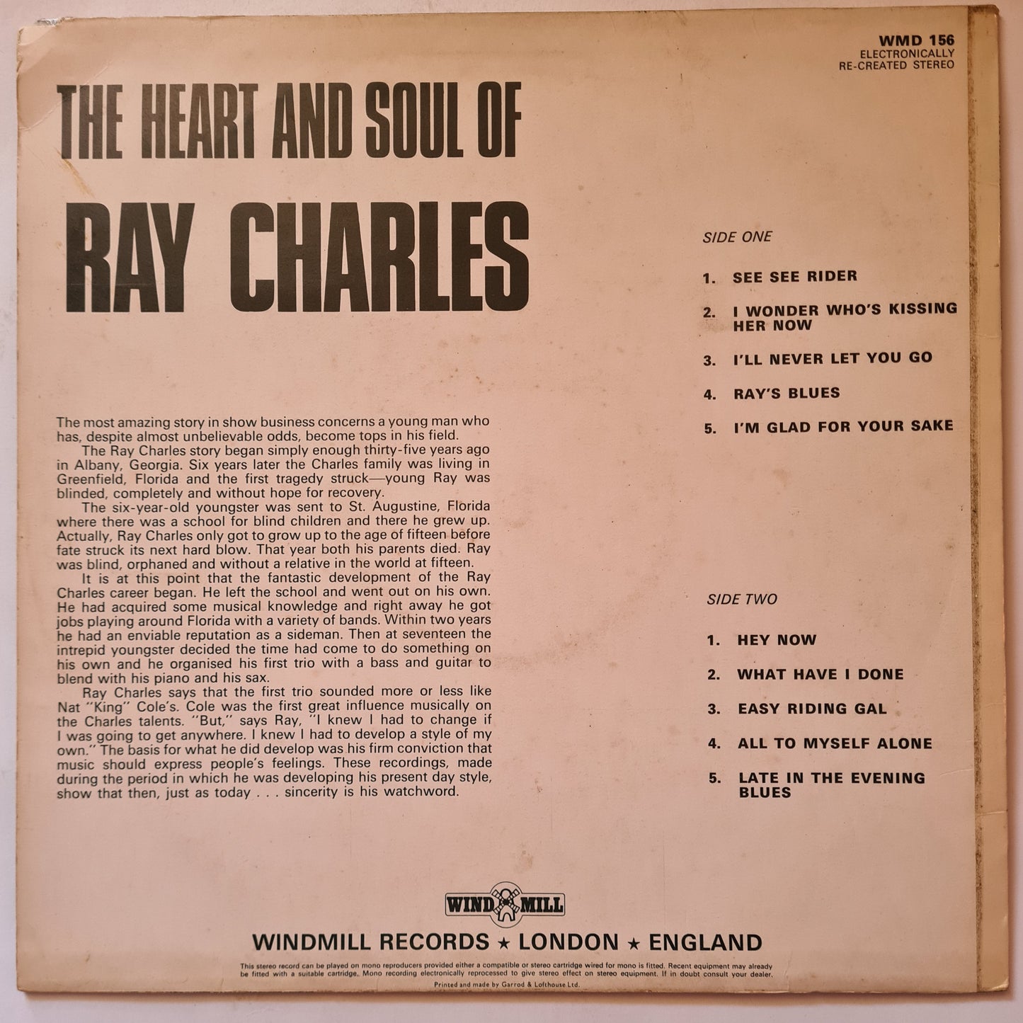 Ray Charles – The Heart And Soul Of Ray Charles- 1973 - Vinyl Record LP