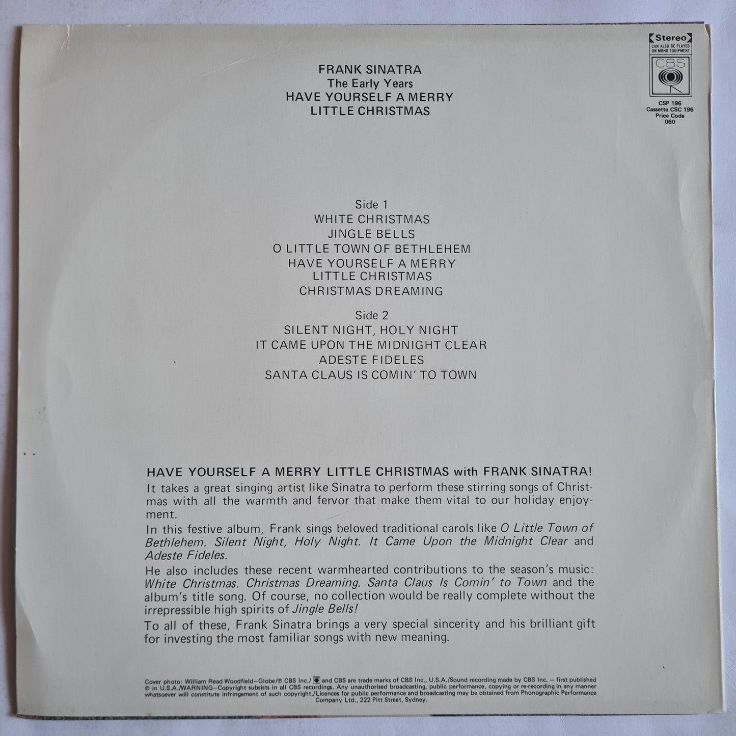 Frank Sinatra – Have Yourself A Merry Little Christmas - 1948 (1970's Australian Pressing) - Vinyl Record LP