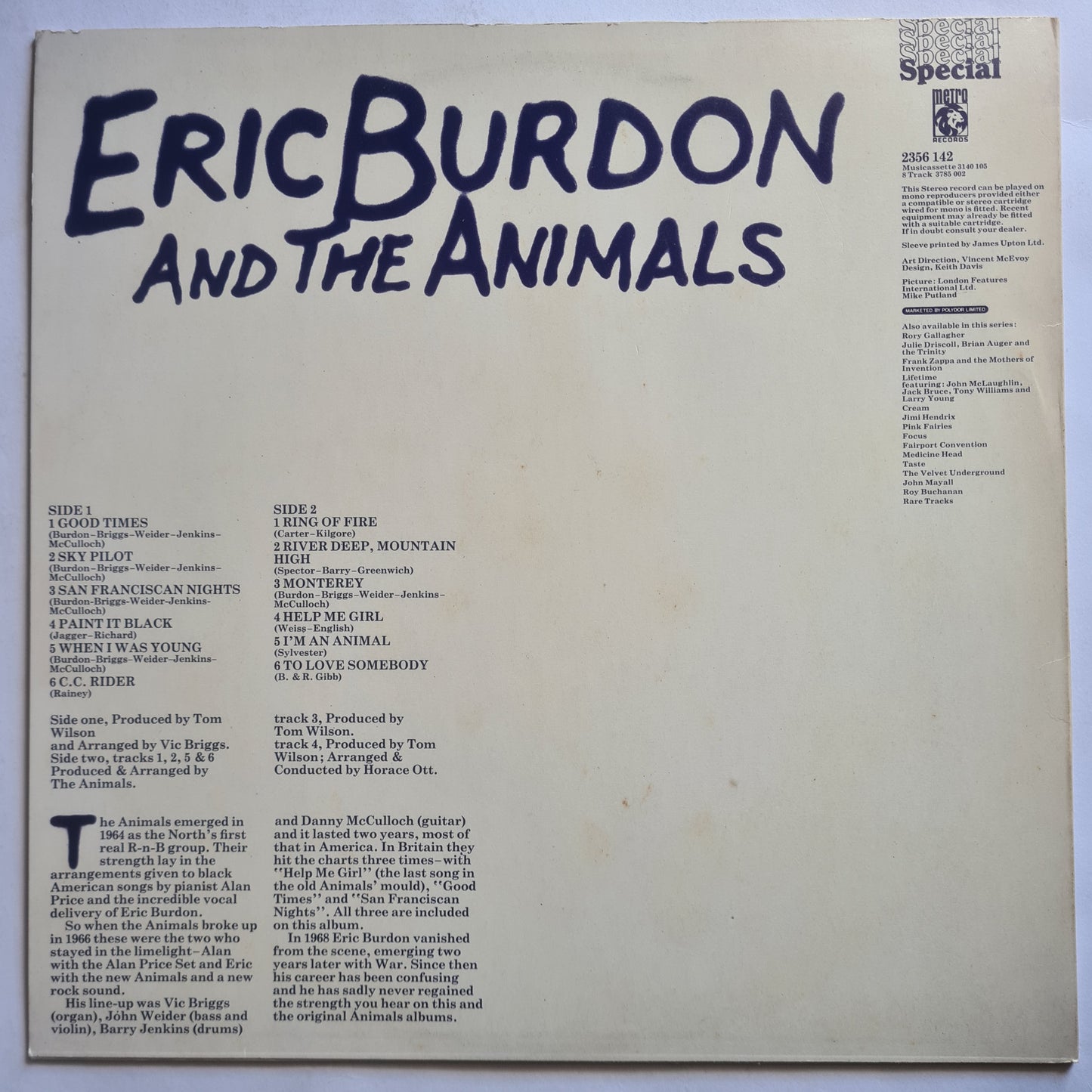 Eric Burdon And The Animals – Eric Burdon And The Animals - 1975 - Vinyl Record LP (near mint)