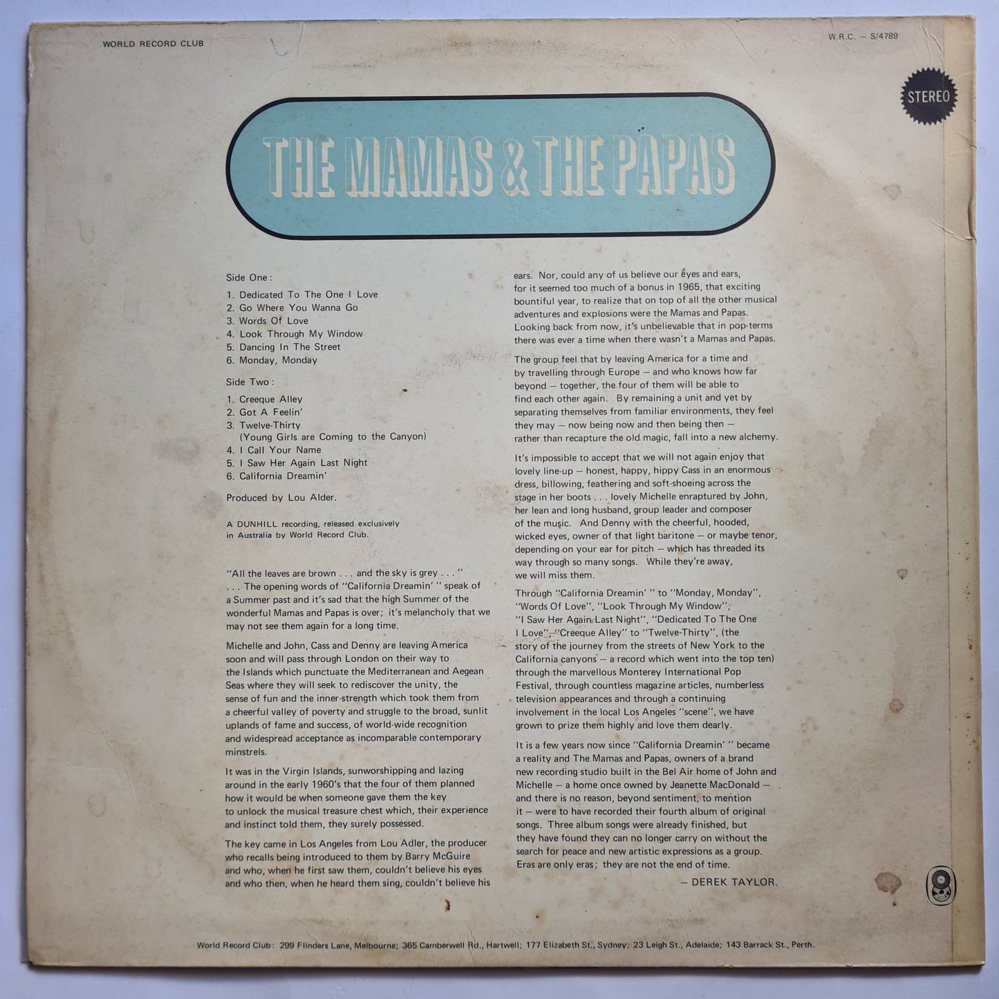 The Mamas & The Papas – The Mamas & The Papas - 1972 - Vinyl Record Lp