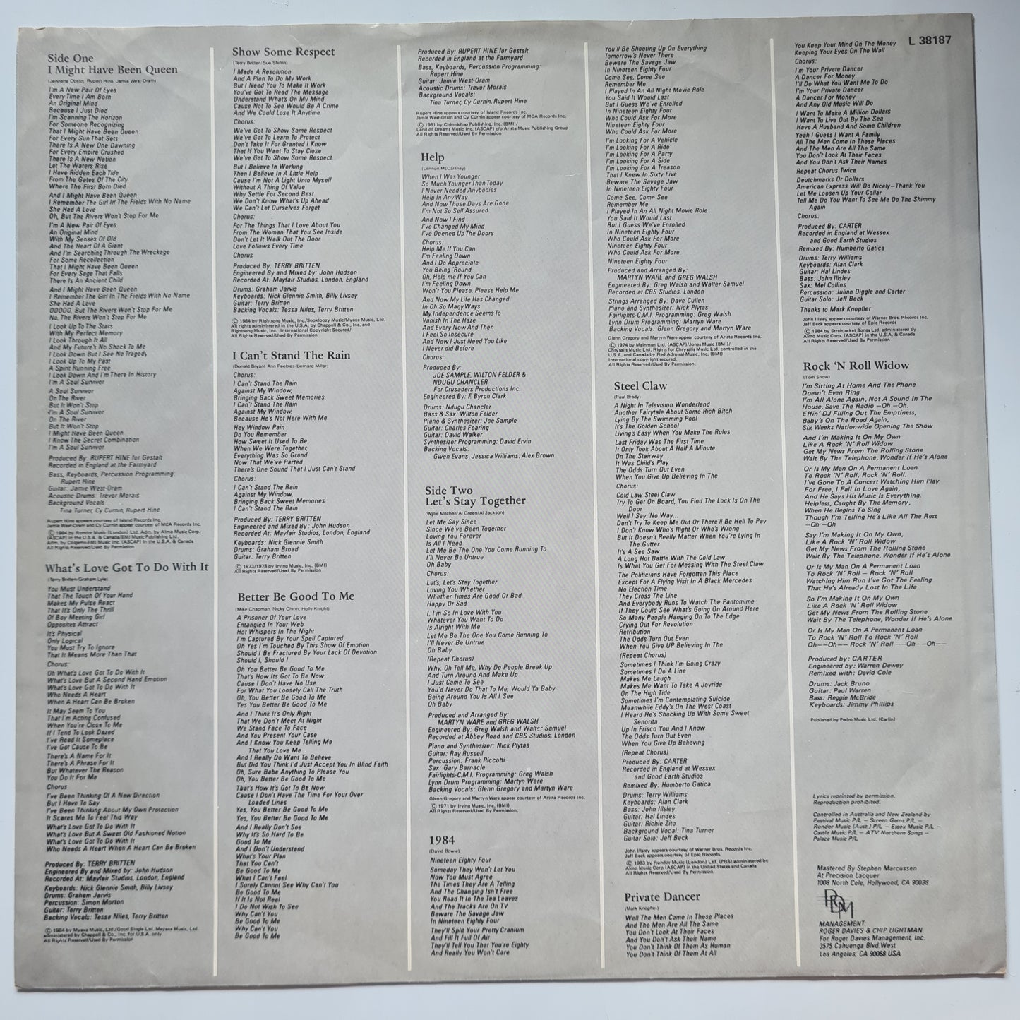 Tina Turner – Private Dancer - 1984 (Australian Pressing) - Vinyl Record LP