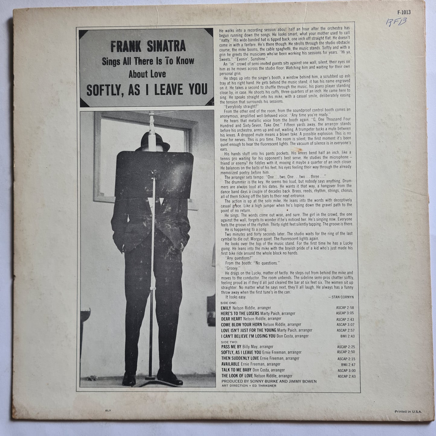 Frank Sinatra – Softly, As I Leave You (MONO) - 1964 - Vinyl Record LP