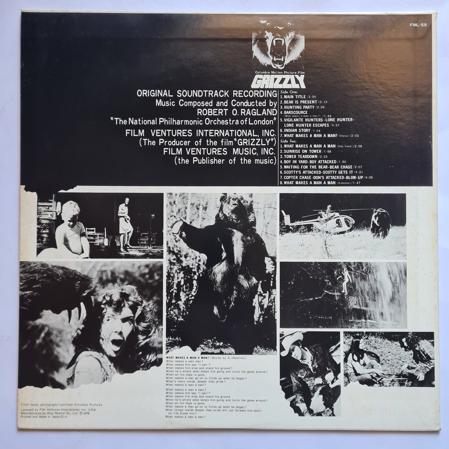 Robert O. Ragland - Grizzly – Original Soundtrack - 1976 - Vinyl Record LP (near mint)
