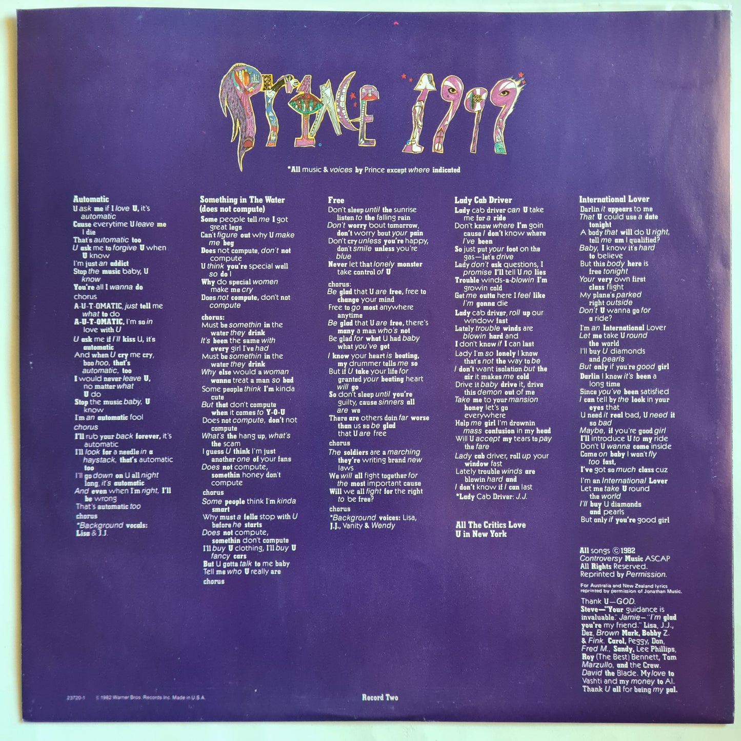 Prince – 1999 - 1982 (Australian Pressing) 2LP Vinyl Record (near mint)