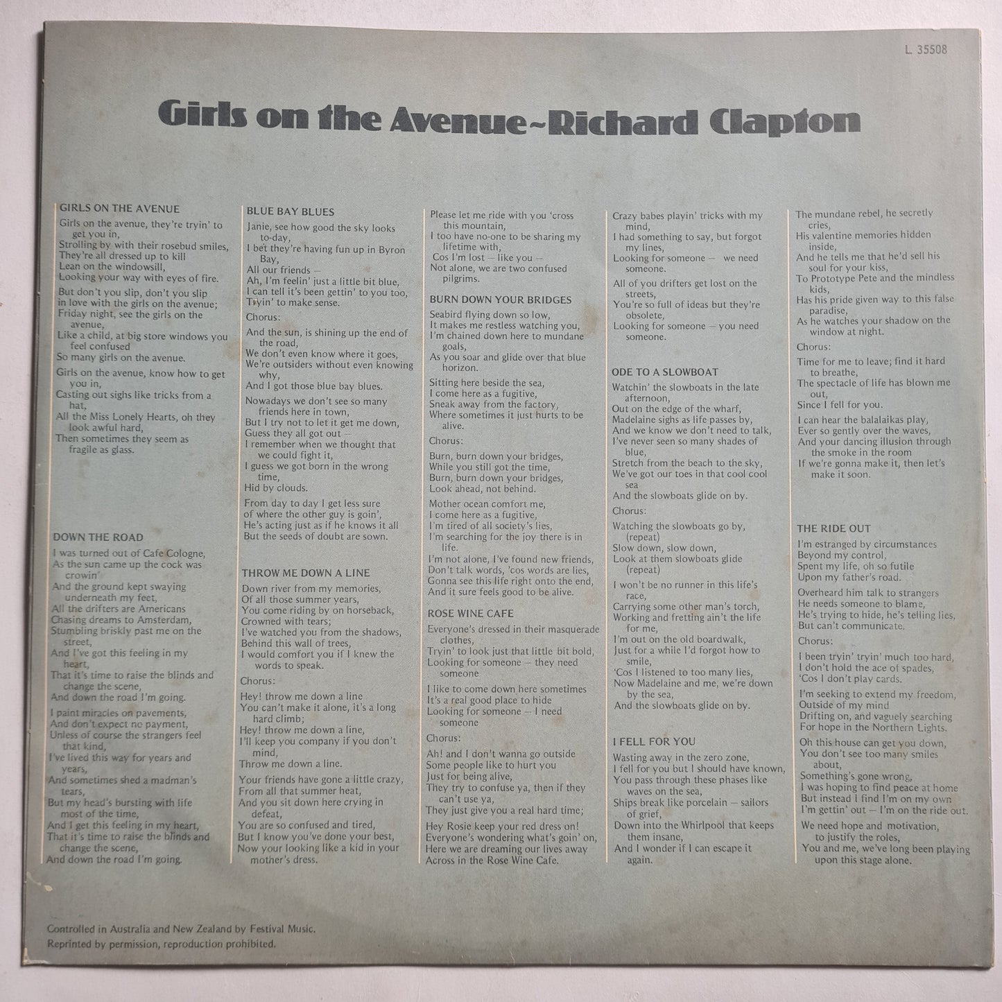 Richard Clapton – Girls On The Avenue - 1975 - Vinyl Record LP