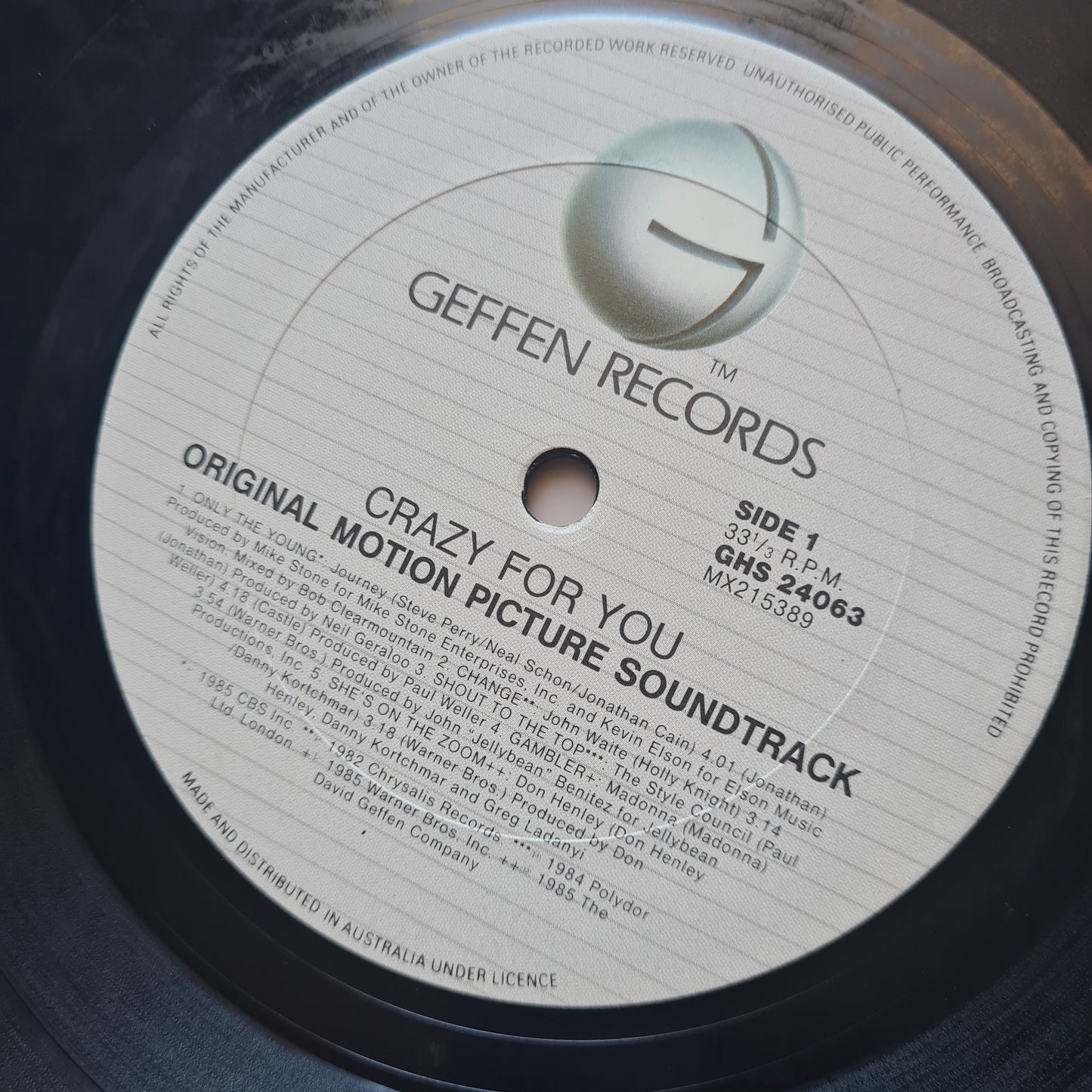Crazy For You: Original motion Picture Soundtrack – Madonna, Dio, Journey, Sammy Hagar, etc- 1985 - Vinyl Record (Copy)