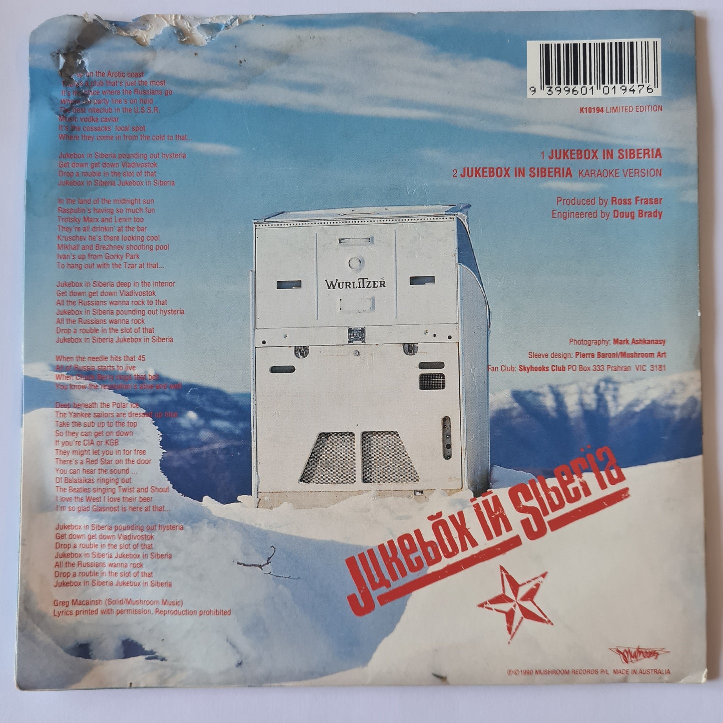 Skyhooks - Jukebox In Siberia - 1990 - Vinyl Record 7" Single - 45 RPM