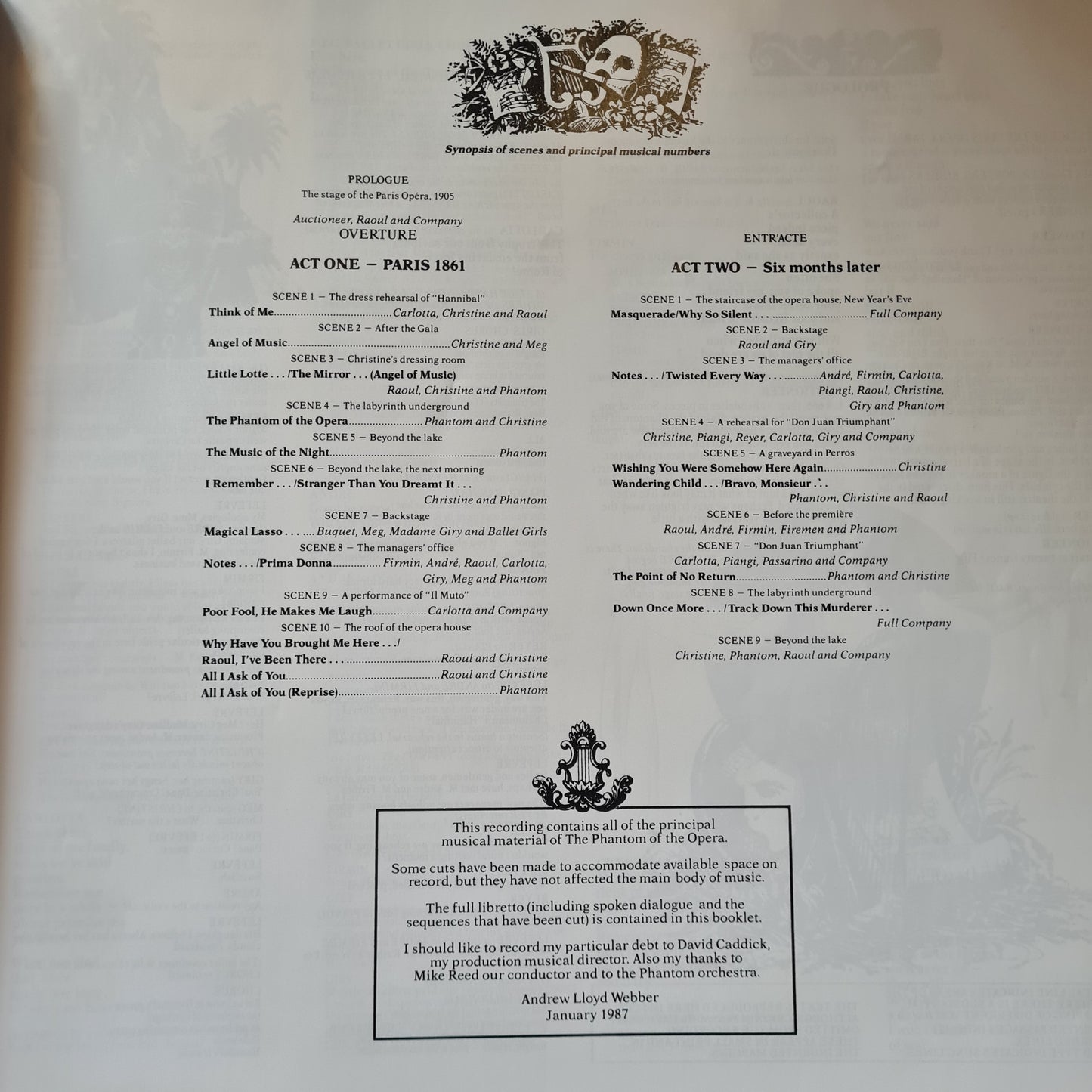 The Phantom Of The Opera – Andrew Lloyd Webber: The Original London Cast- 1987 (2LP Gatefold) - Vinyl Record