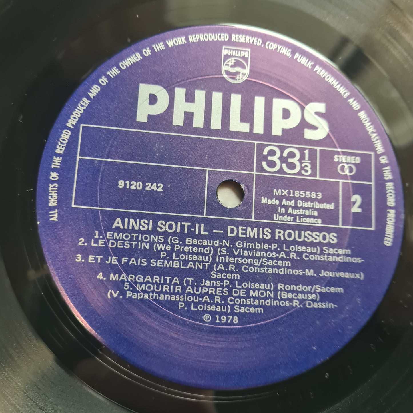 Demis Roussos  – "Ainsi Soit-il" - 1978 - Vinyl Record LP