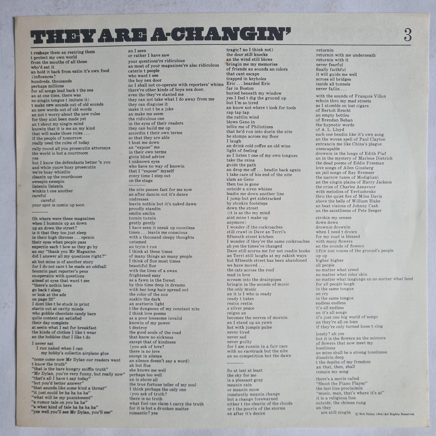 Bob Dylan – The Times They Are A-Changin' - 1964 (late 70's Australian Pressing) - Vinyl Record LP