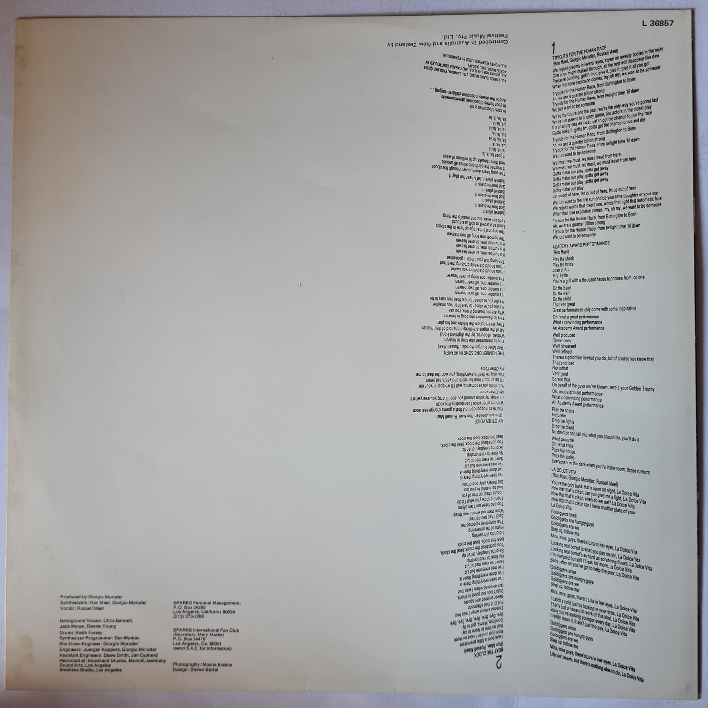 Sparks – No. 1 In Heaven - 1979 (Australian Pressing) - Vinyl Record LP