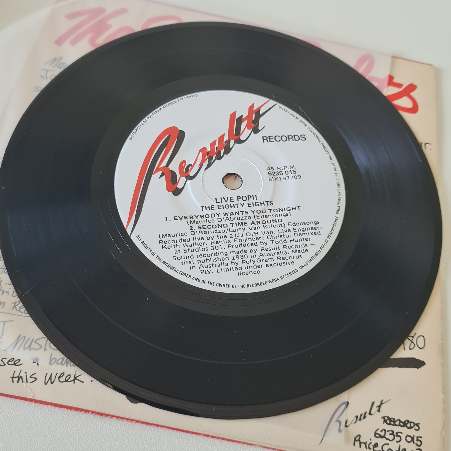 The Eighty Eights –  Live Pop!! - 1980 - Vinyl Record 7" EP 45