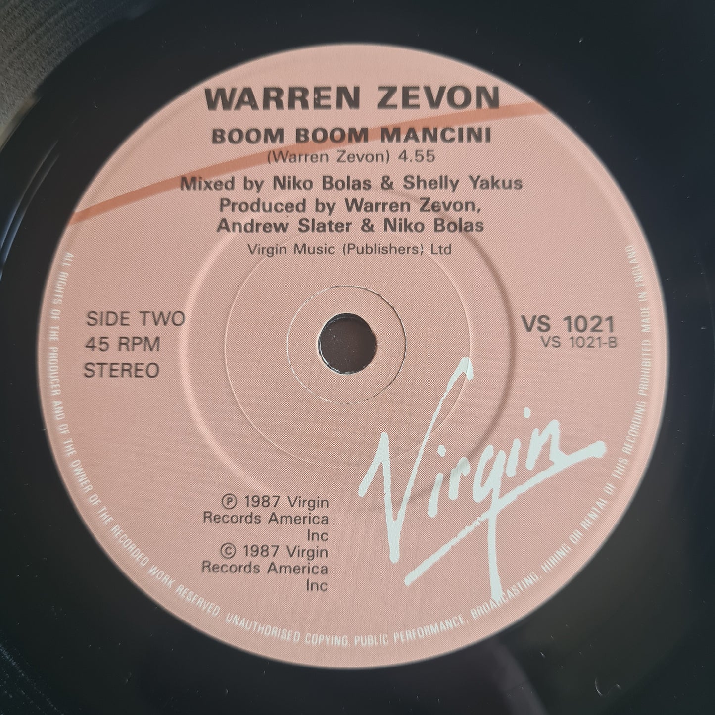 Warren Zevon – Bad Karma - 1987 (UK pressing) - Vinyl Record 7" Single - 45 RPM