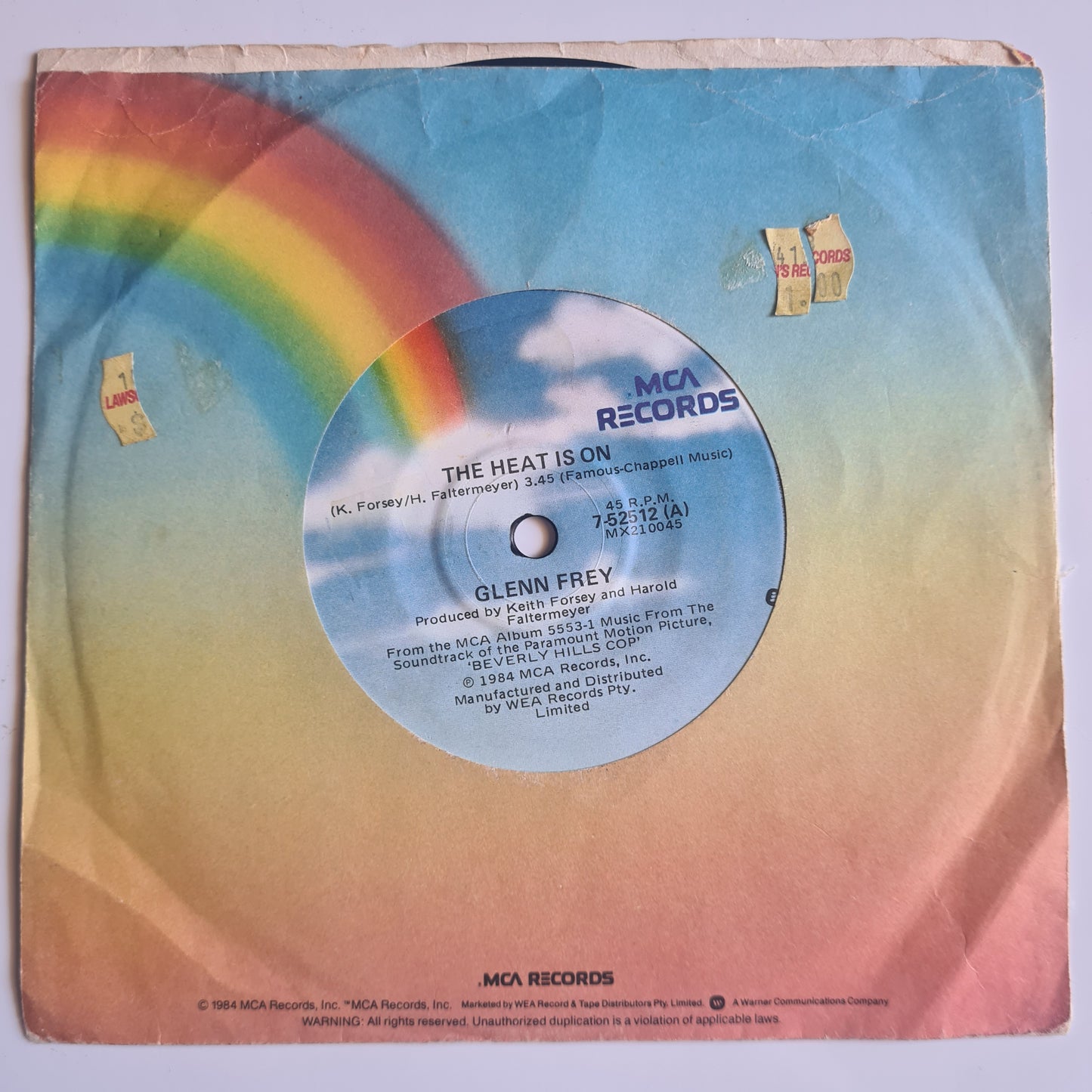 Glenn Frey (Eagles) - The Heat Is On (Beverly Hills Cop) - 1985 - Vinyl Record 7" Single - 45 RPM