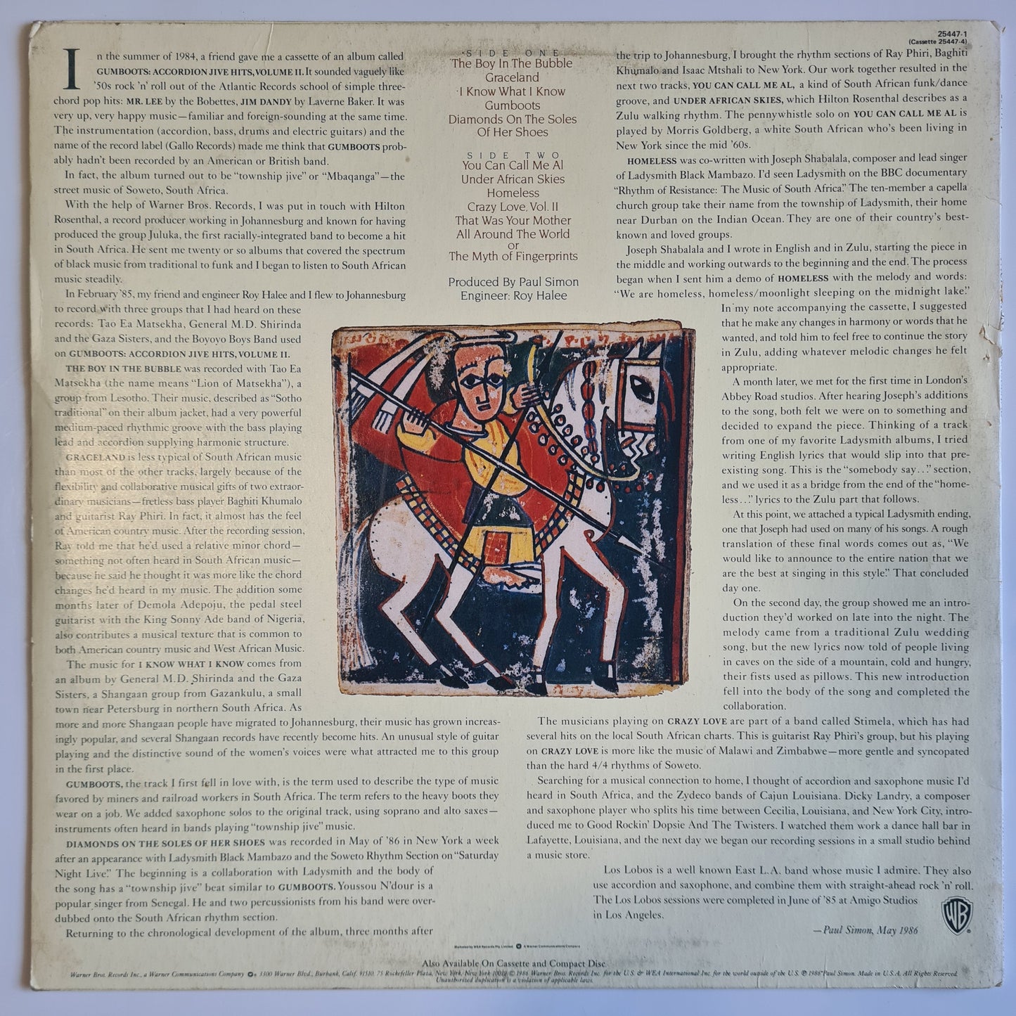 Paul Simon – Graceland - 1986 - Vinyl Record LP