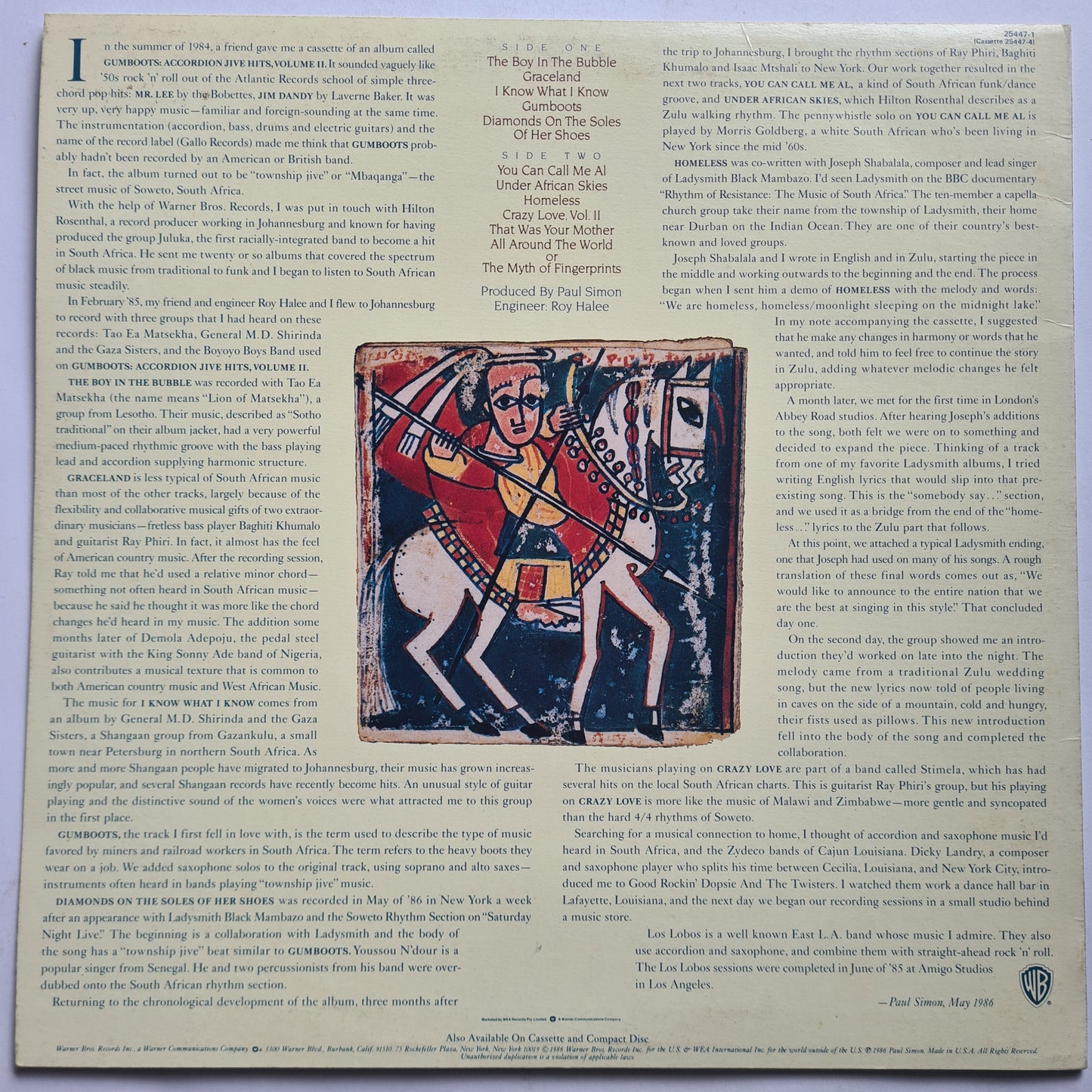 Paul Simon – Graceland - 1986 - Vinyl Record LP