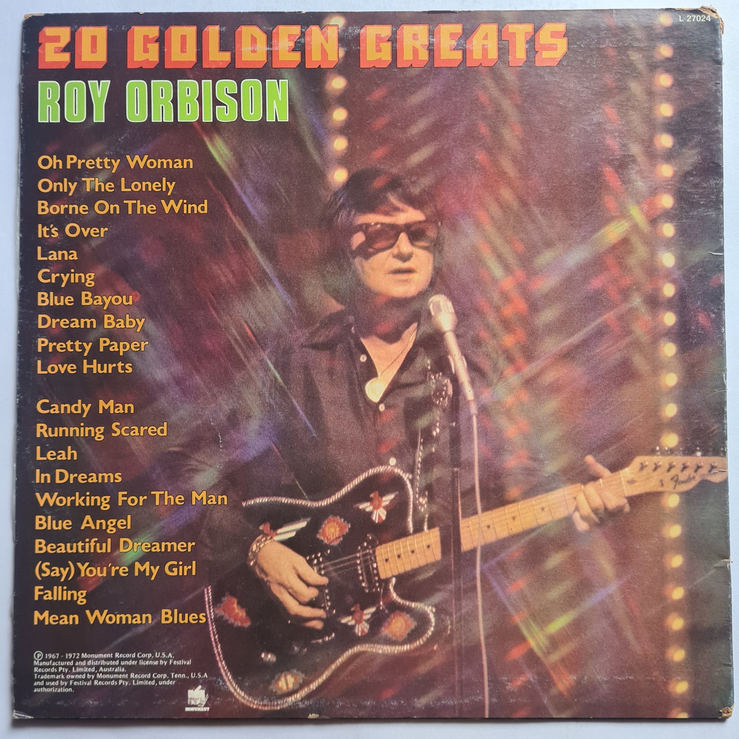 Roy Orbison - 20 Golden Greats – 1972 - Vinyl Record LP