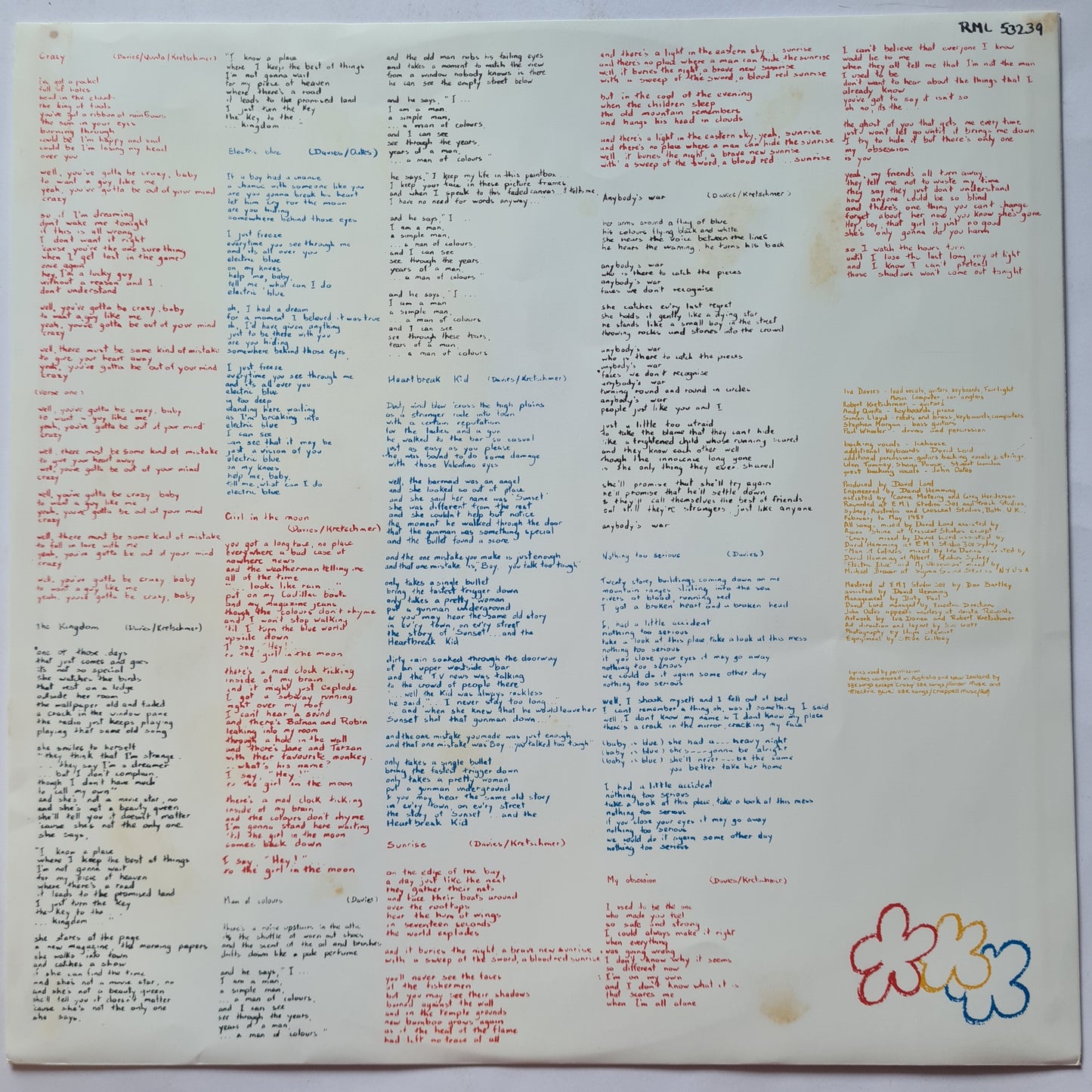 Icehouse – Man Of Colours - 1987 - Vinyl Record LP