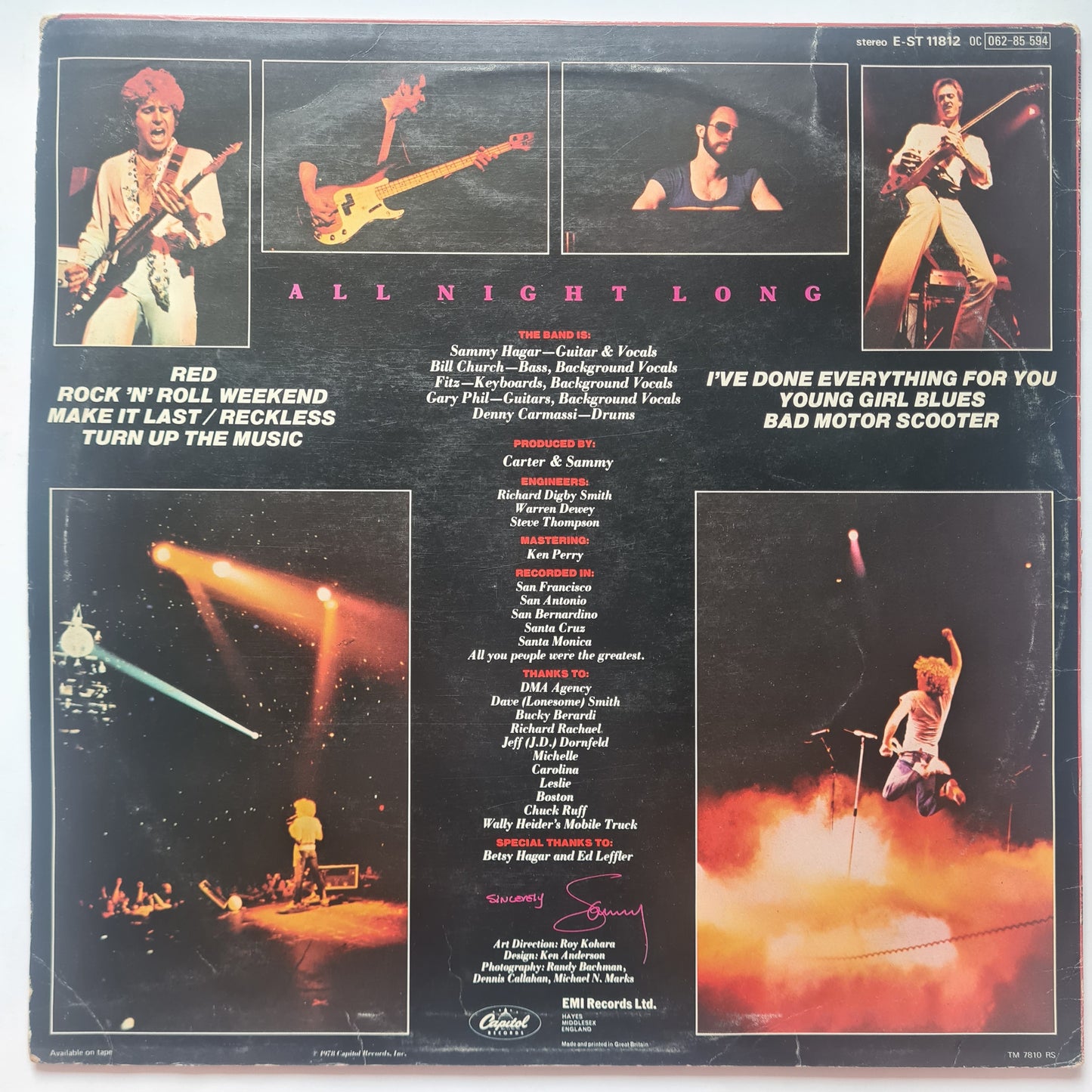 Sammy Hagar (Van Halen) – All Night Long - 1978 (UK Pressing) - Vinyl Record LP