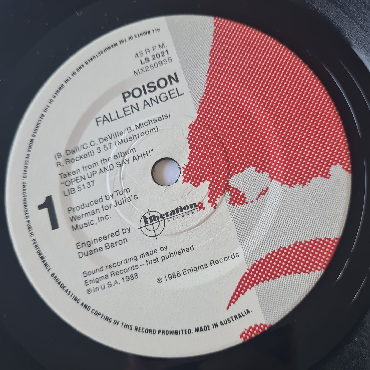 Poison - Fallen Angel - 1988 - Vinyl Record 7" Single - 45 RPM