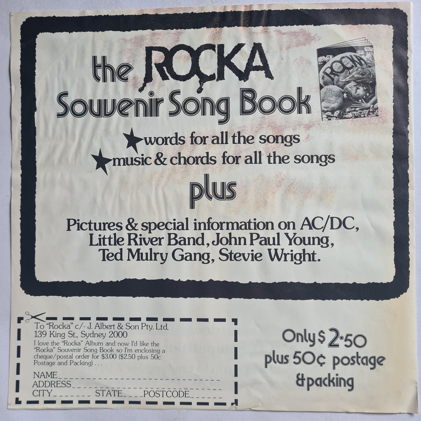 Various Artists (AC/DC, Angels, Stevie Wright, etc) – Rocka - 1976 - Vinyl Record LP (near mint - with insert)