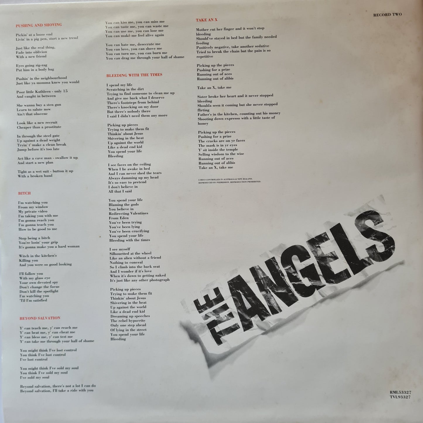 The Angels – Beyond Salvation - 1990 (2LP) - Vinyl Record *RARE*