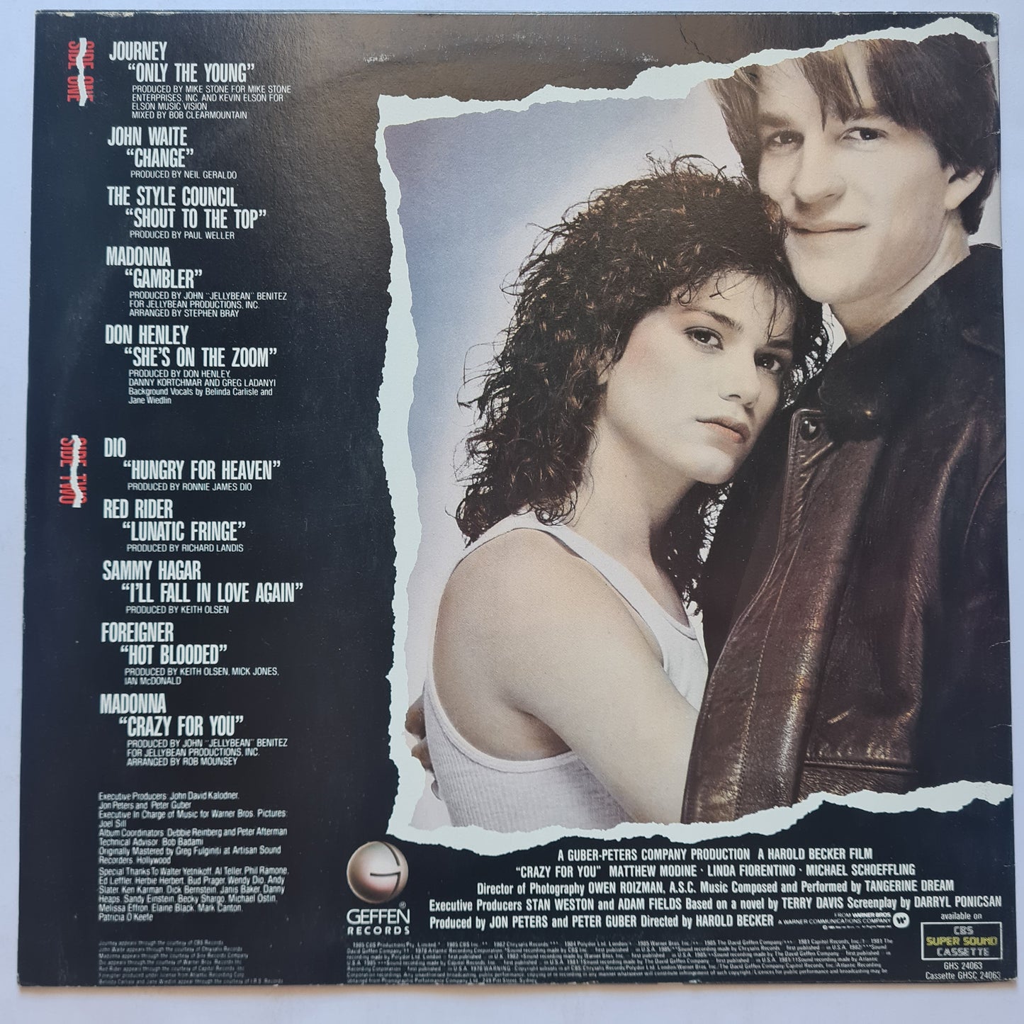 Crazy For You: Original motion Picture Soundtrack – Madonna, Dio, Journey, Sammy Hagar, etc- 1985 - Vinyl Record (Copy)