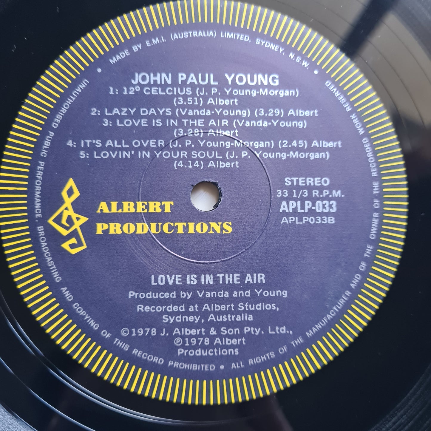 John Paul Young – Love Is In The Air - 1978 - Vinyl Record LP *SIGNED*