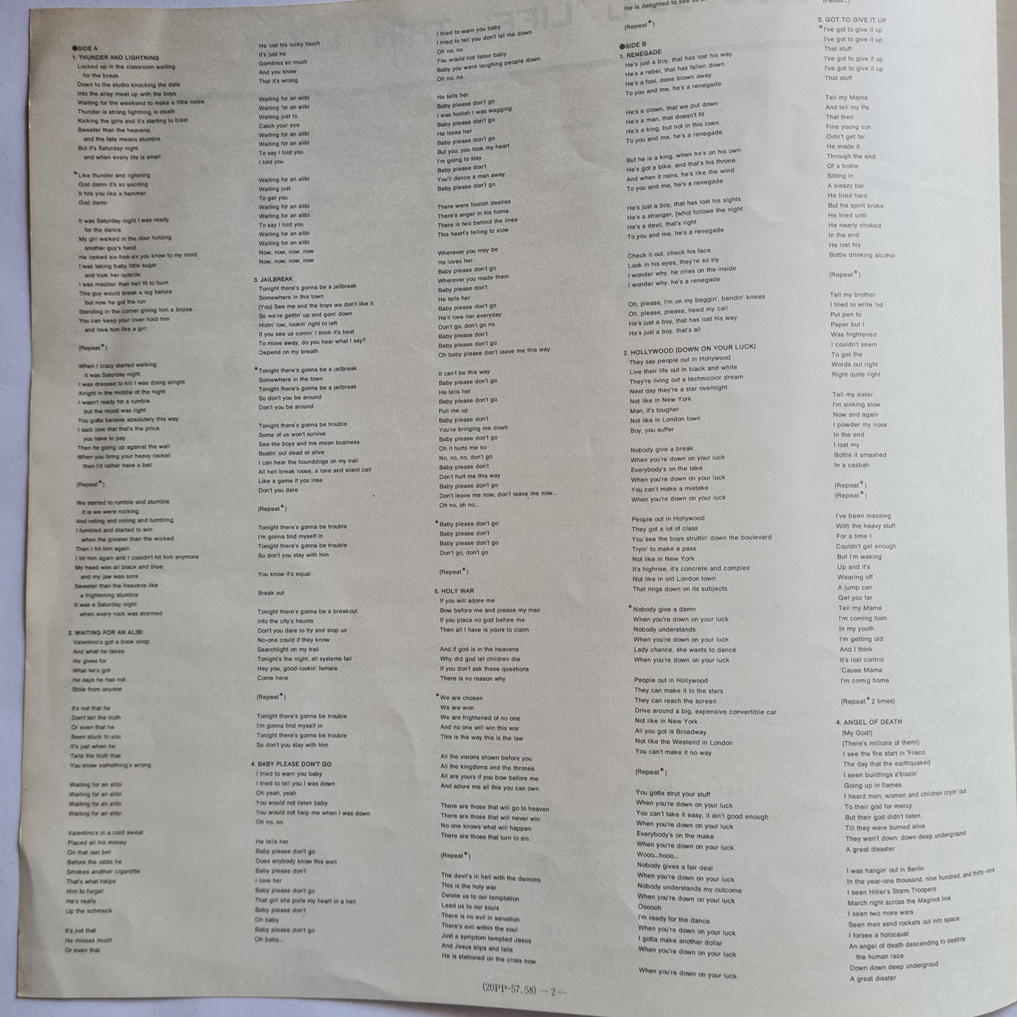 Thin Lizzy – Life Live - 1980 (2LP Japanese Pressing) - Vinyl Record (near mint)