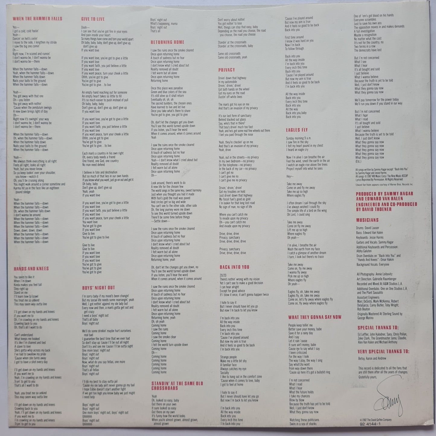 Sammy Hagar – Sammy Hagar - 1987 (Italian Pressing) - Vinyl Record LP